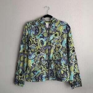Sigrid Olsen Green and Blue Paisley Zip Up Hoodie